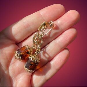 Vintage Emmons signed goldtone & faux tortoiseshell dangle clip-on earrings